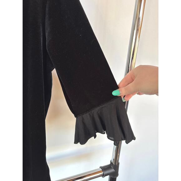 Y2K Whimsygoth Black Velvet Ruffle Top Vamp Gothic Dark Fairy Petite Large - Picture 6 of 8